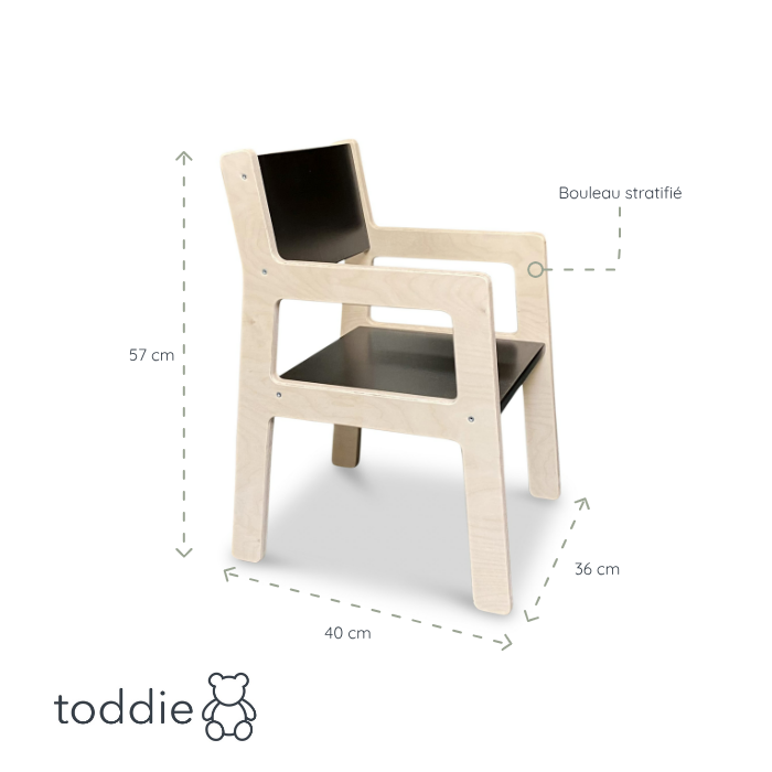 Chaise bois pour enfant 4-7 ans, chaise enfant | noire - toddie.fr