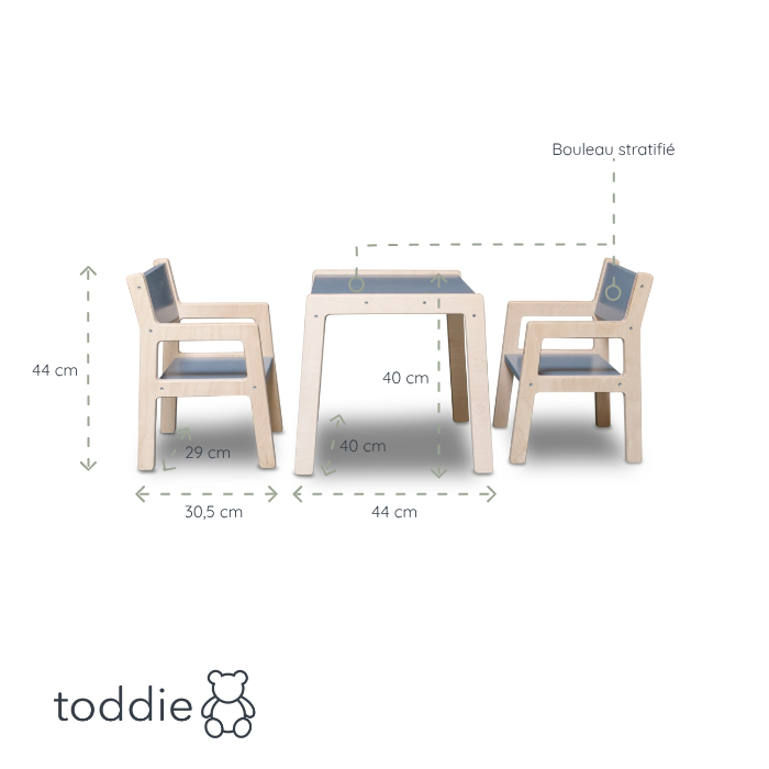 Set de meubles enfants en bois 1 à 4 ans | Denim drift | table + 2 chaises - toddie.fr