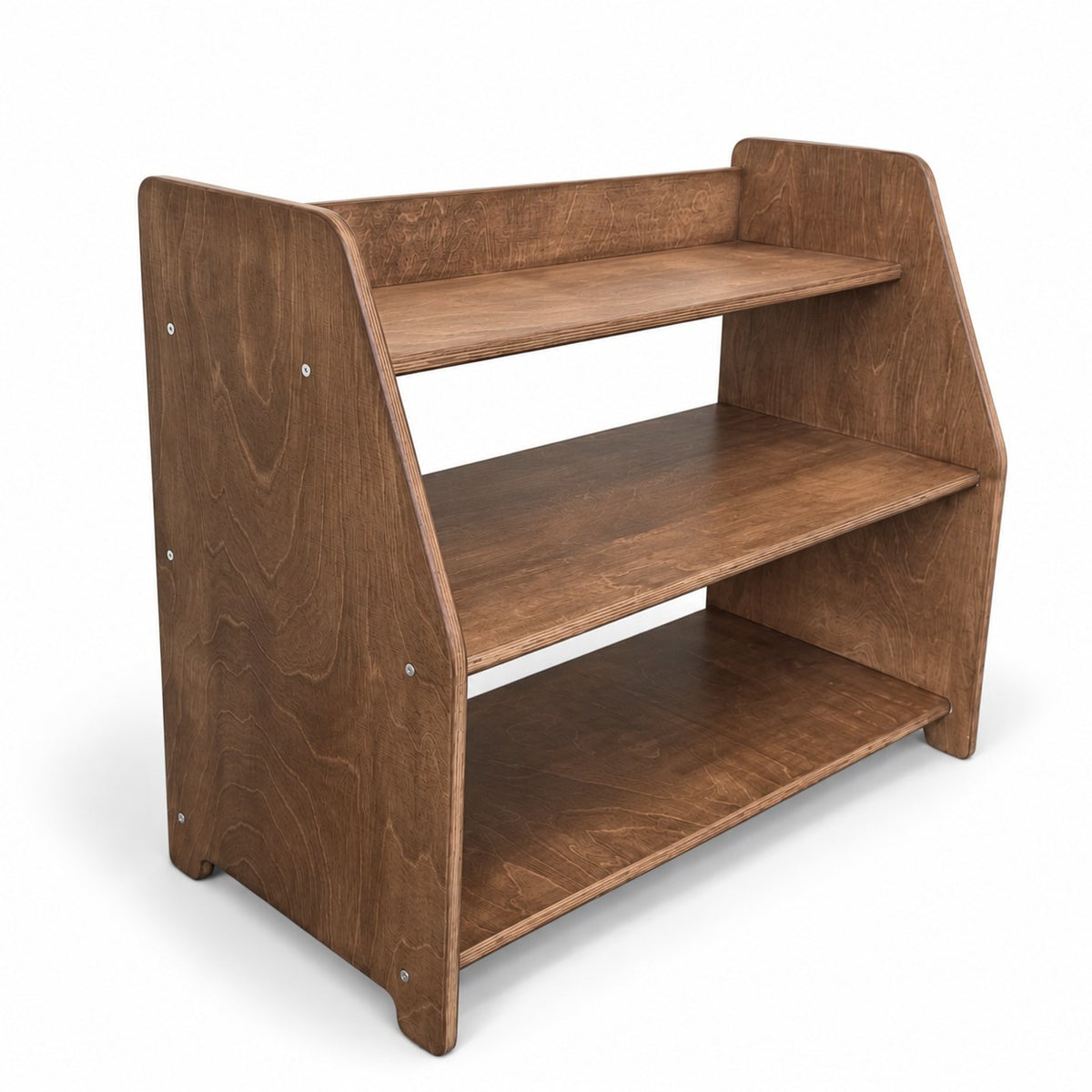 Étagère à jouets Montessori Moodie 3 étagères wengé – vue de trois-quarts