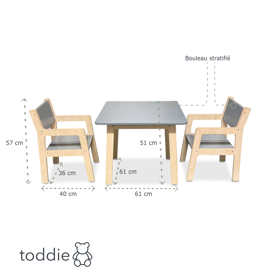 Set de meubles enfants en bois 4-7 ans | Table + 2 chaises - Denim drift - toddie.fr