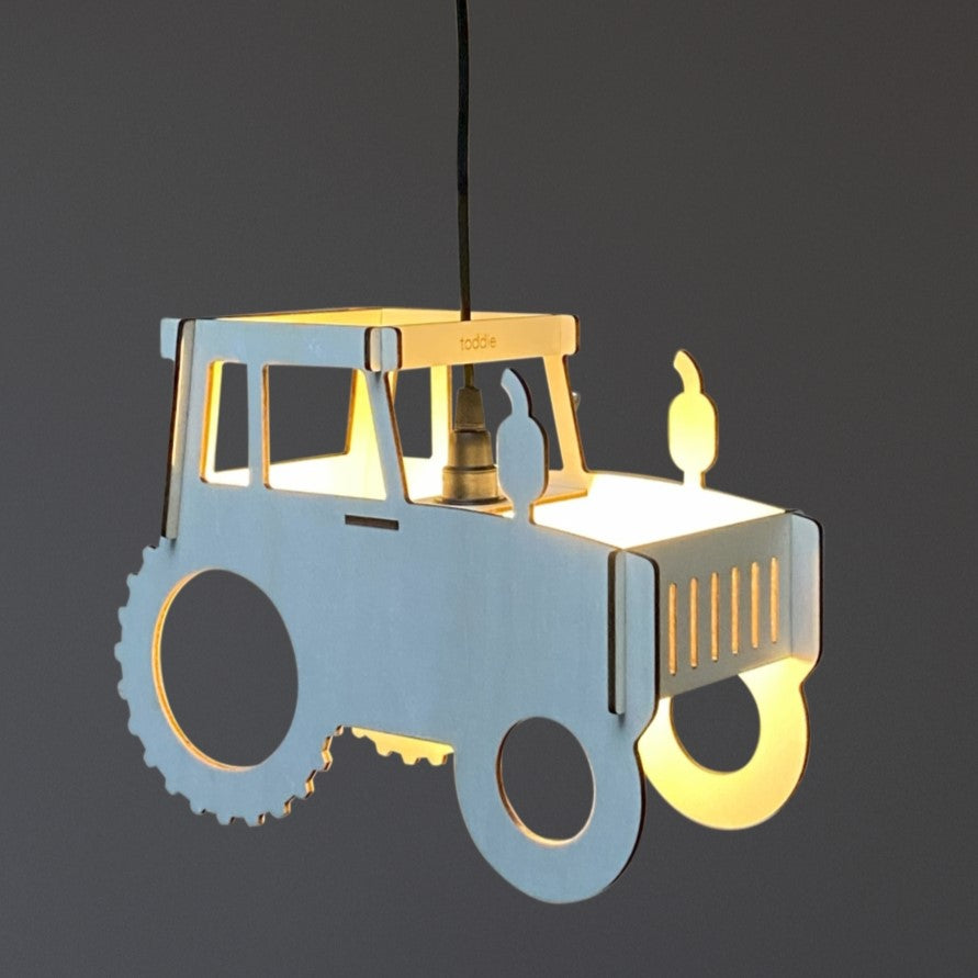 Lampe suspendue en bois chambre d'enfant | Tracteur - naturel
