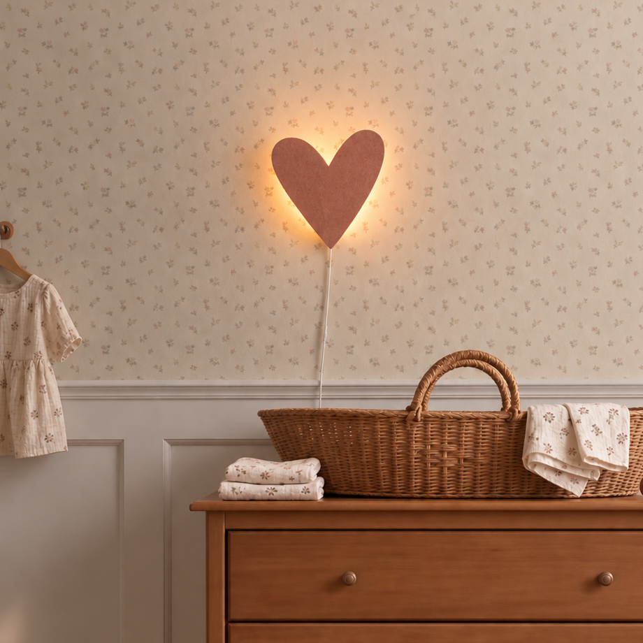 Applique murale en feutre pour chambre d'enfant | cœur - rose