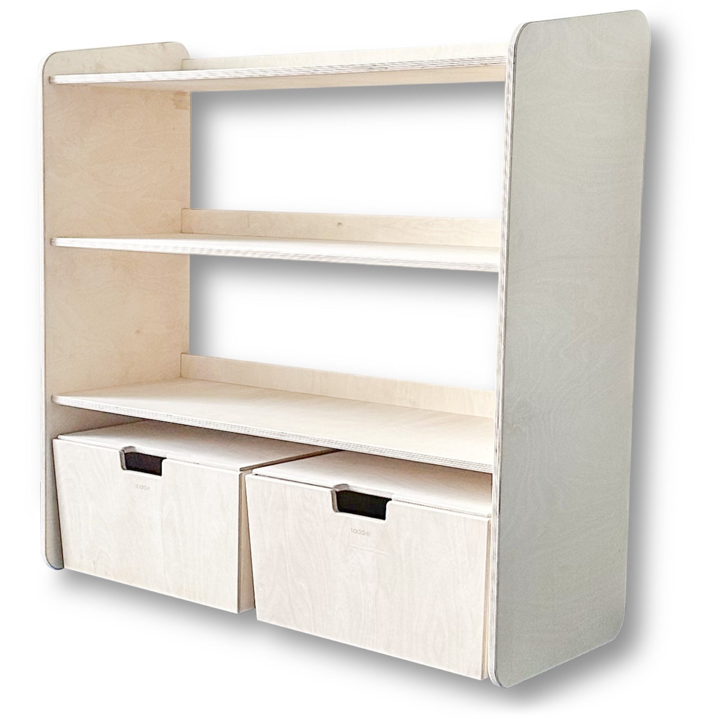 Jollie montessori open speelgoedkast + rijdende opbergkisten | Boekenkast 3 planken - blank - toddie.nl ®