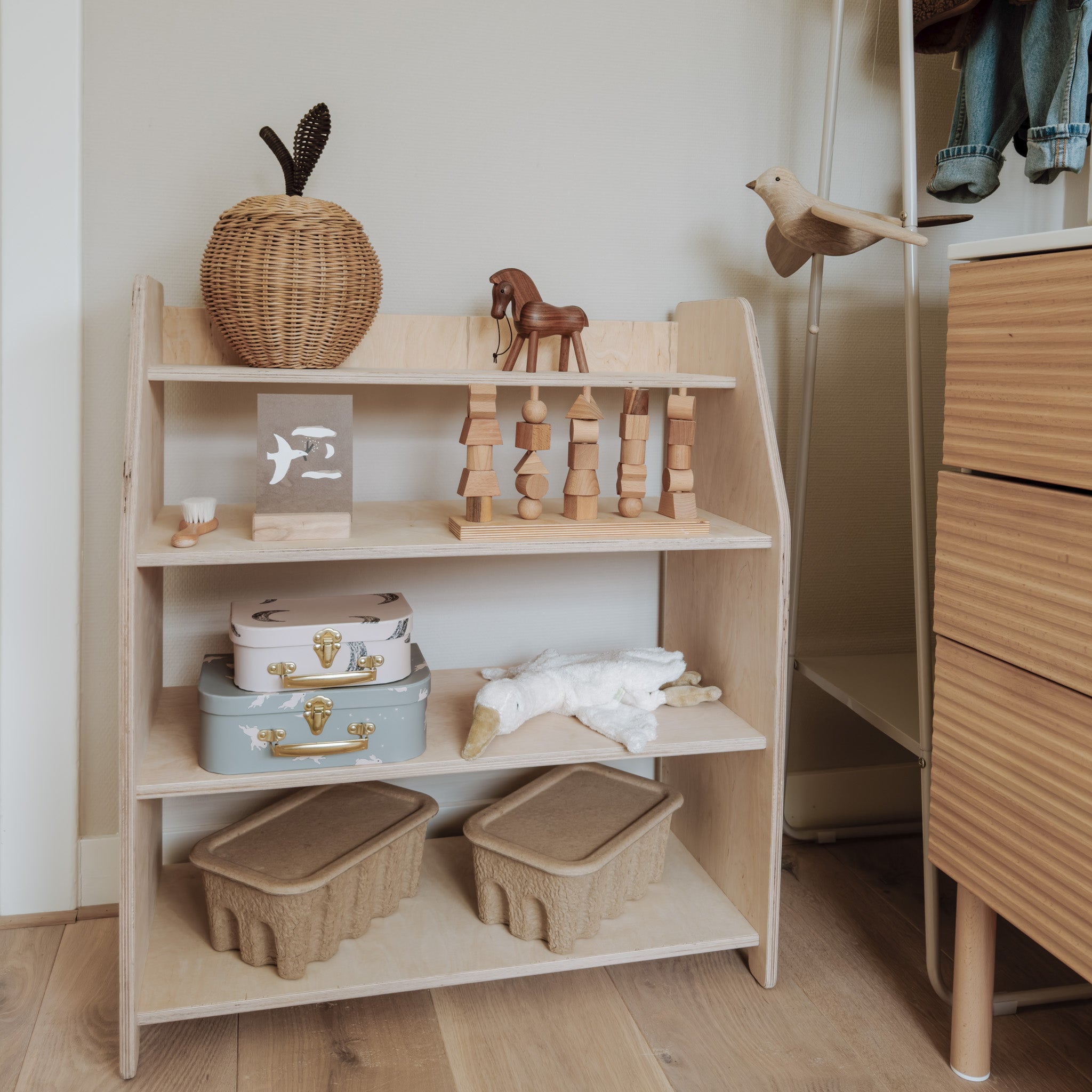 Montessori meuble de jeu | Meuble de rangement enfants 4 étagères - naturel