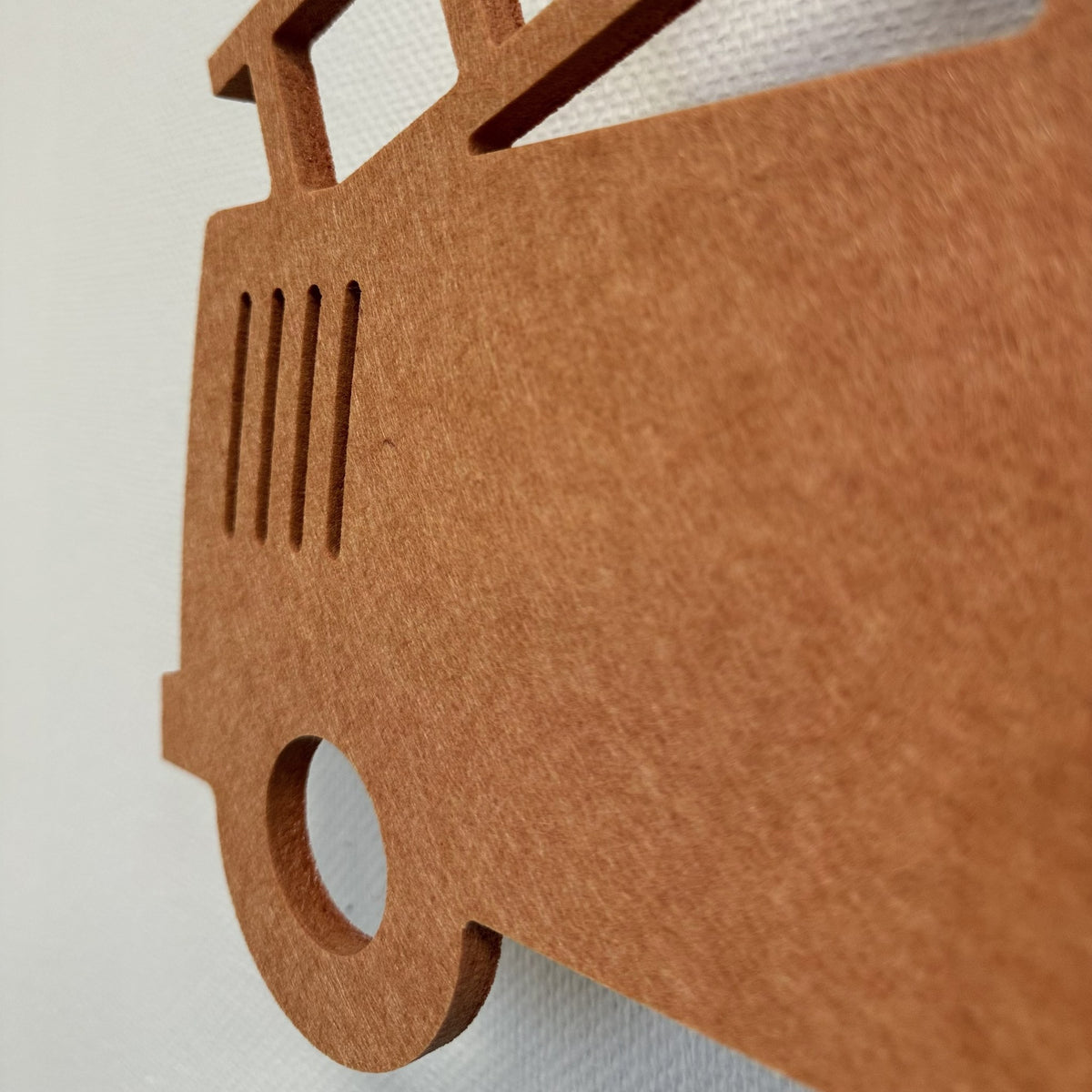 Applique en feutre camion de pompiers terracotta – gros plan sur le feutre PET