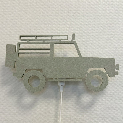 Applique en feutre jeep 4x4 vert sauge – lampe éteinte