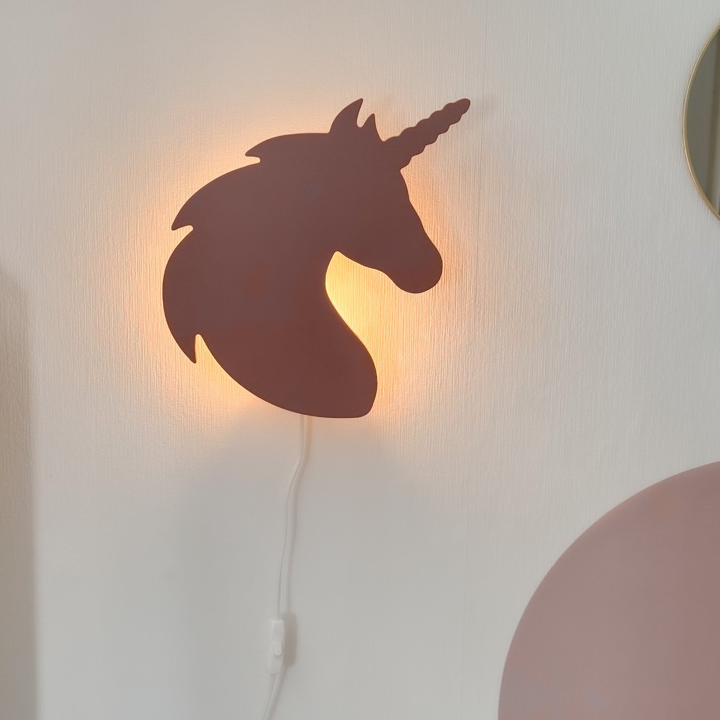 Houten wandlamp kinderkamer | Eenhoorn - terra roze - toddie.nl ®