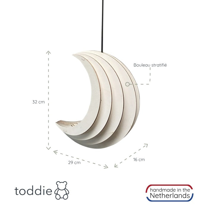 Lampe suspendue en bois chambre d'enfant | Lune - naturel