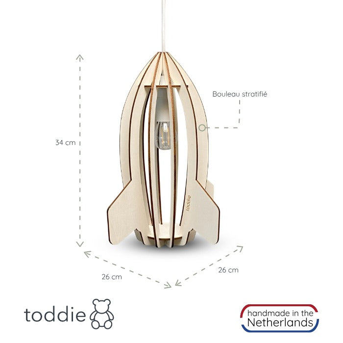 Lampe suspendue en bois chambre d'enfant | Fusée - naturel