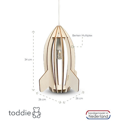 Houten hanglamp kinderkamer | Raket - blank - toddie.nl ®
