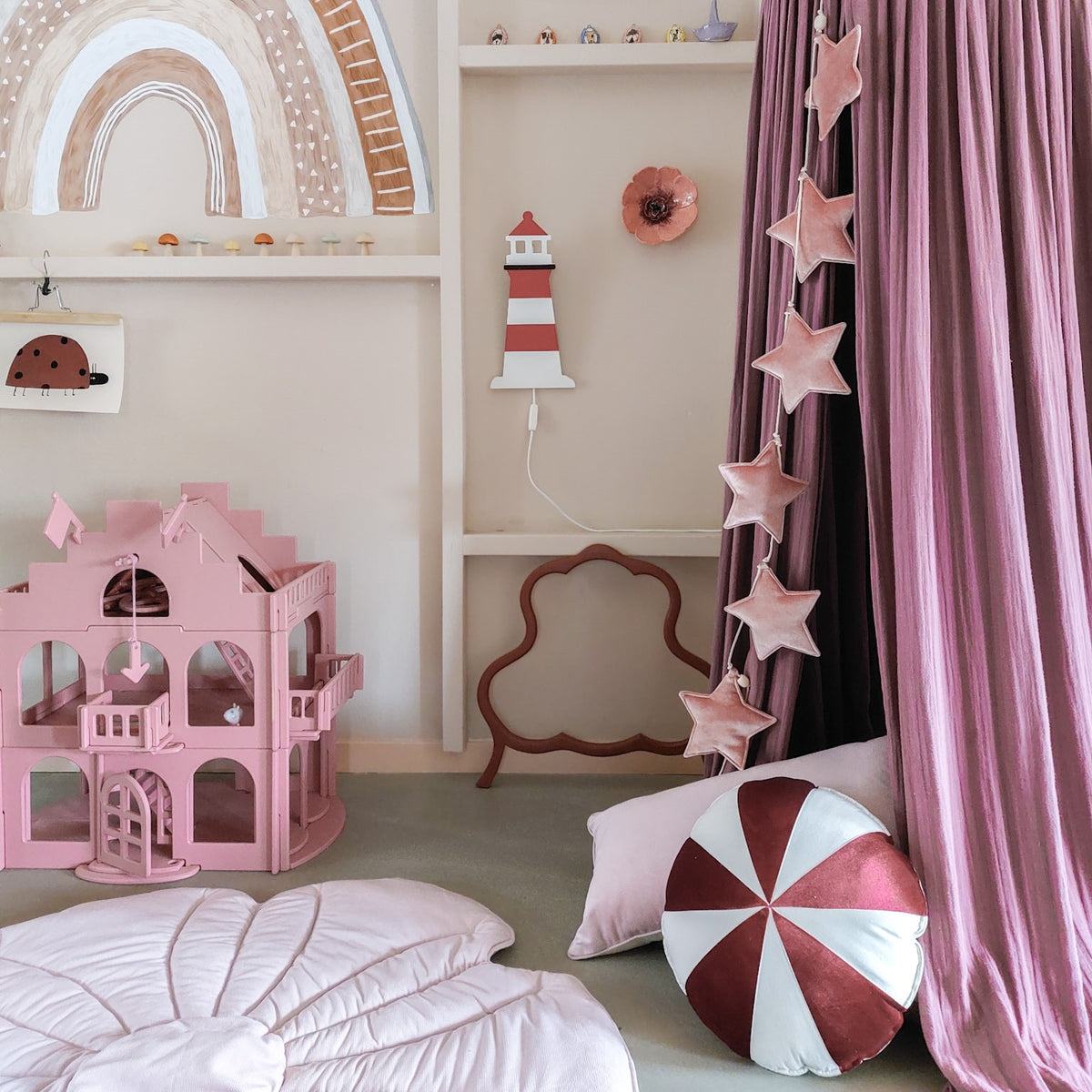 Houten wandlamp kinderkamer | Lighthouse, vuurtoren - wit/rood - toddie.nl ®
