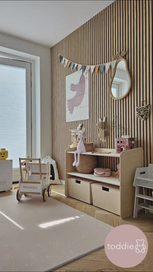 Jollie Montessori armoire à jouets ouverte + coffres de rangement à roulettes | Bibliothèque à 2 étagères - naturel