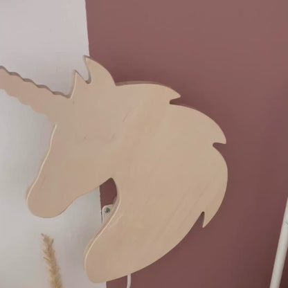 Applique murale en bois pour chambre d'enfant | Licorne - naturel