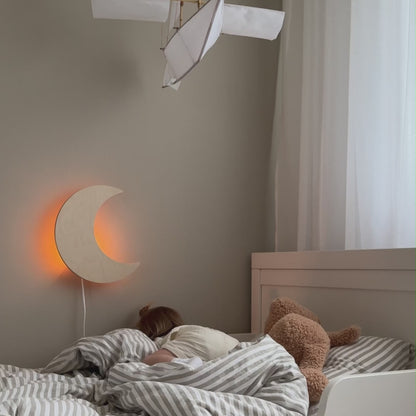 Applique murale en bois pour chambre d'enfant | Lune - naturel