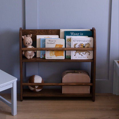 Bibliothèque murale enfant Montessori | Shelfie, 2 étagères - teintée Wengé