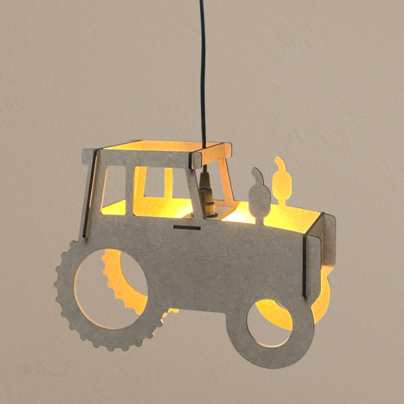 Lampe suspendue en bois chambre d'enfant mdf | Tracteur - naturel