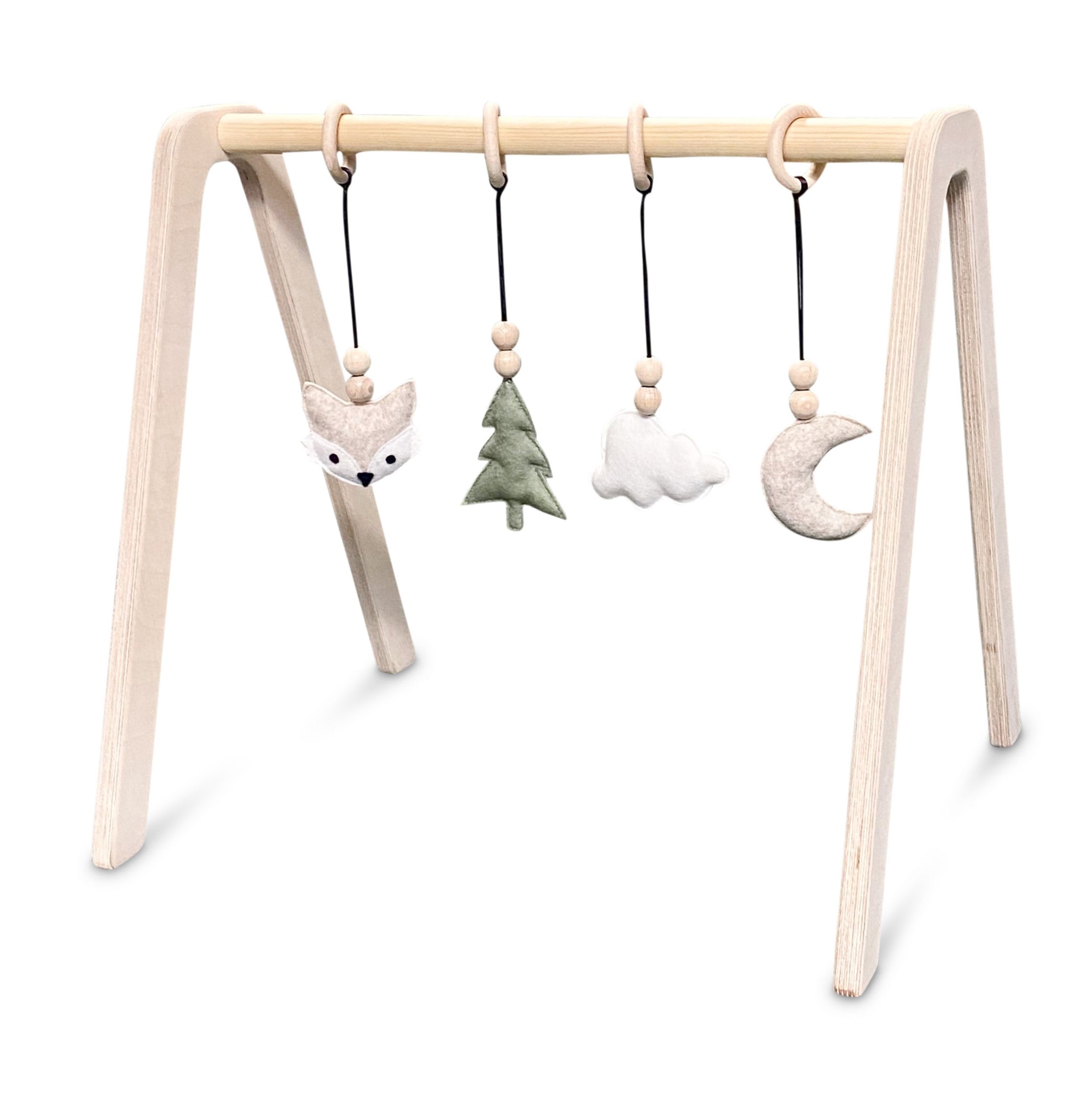Blank houten babygym , met bosdieren hangers , speelboog massief hout - toddie.fr