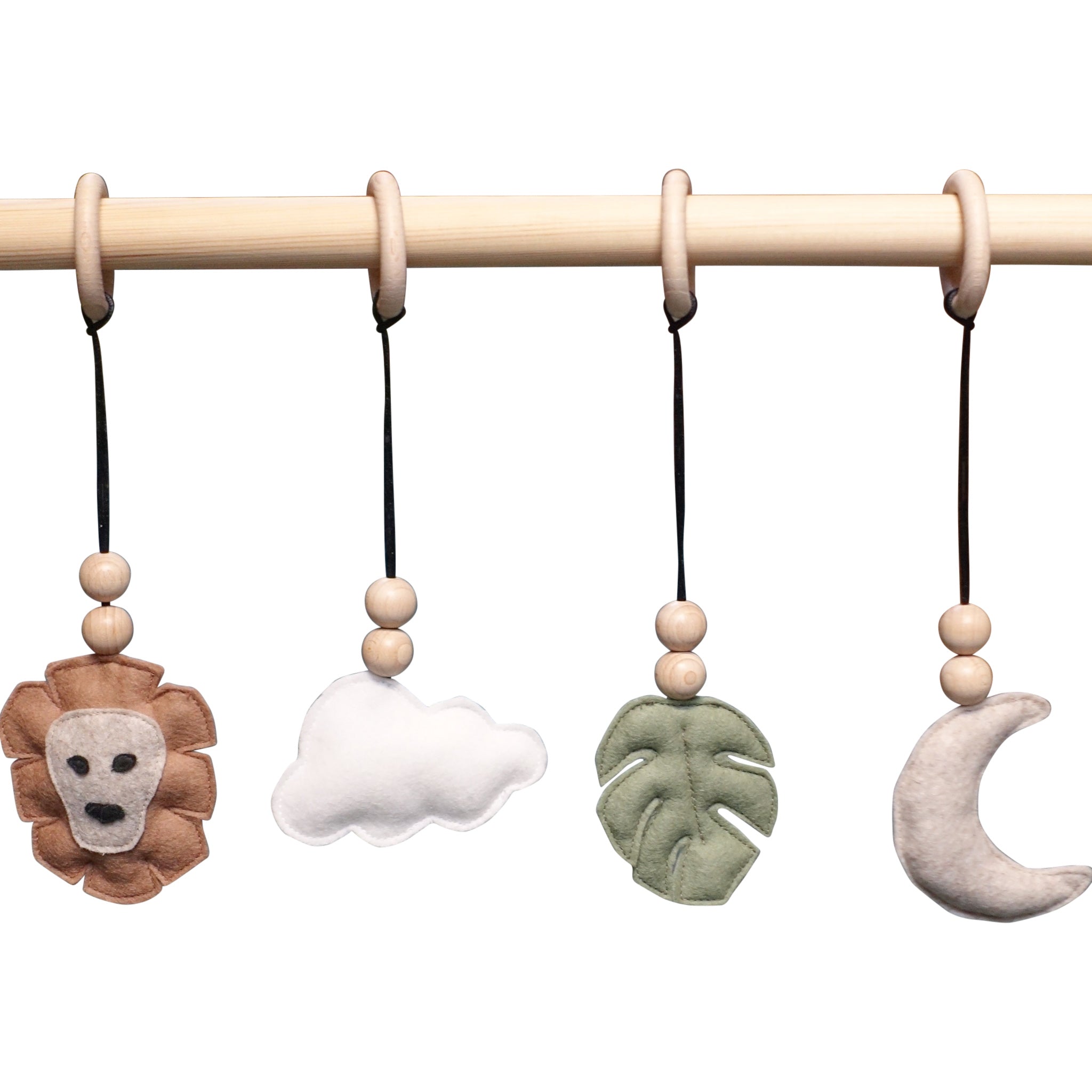 Portique d’éveil en bois blanc , avec les jouets suspendus , jungle , en bois massif - toddie.fr