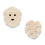 Crochets muraux en bois bois chambre d’enfant | Lion et feuille de monstera - naturel
