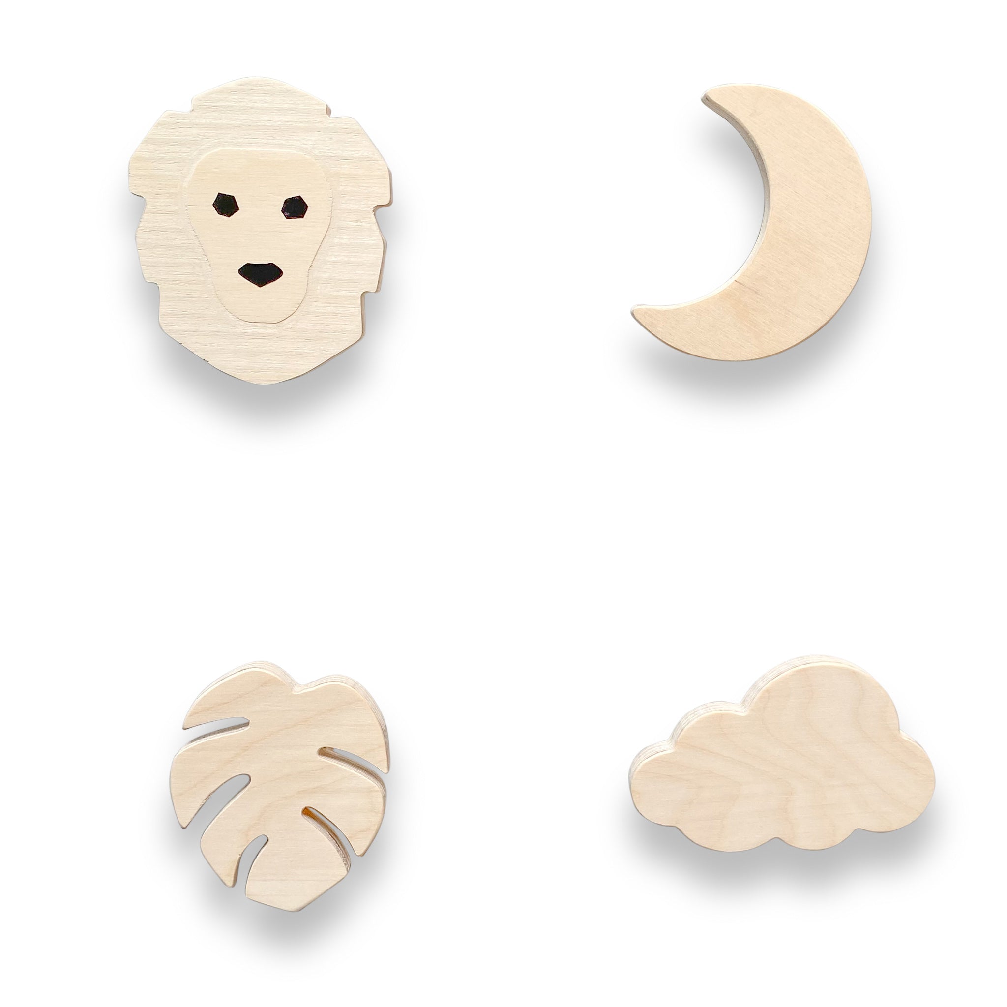 Blank houten set wandhaken kinderkamer | Jungle - toddie.fr