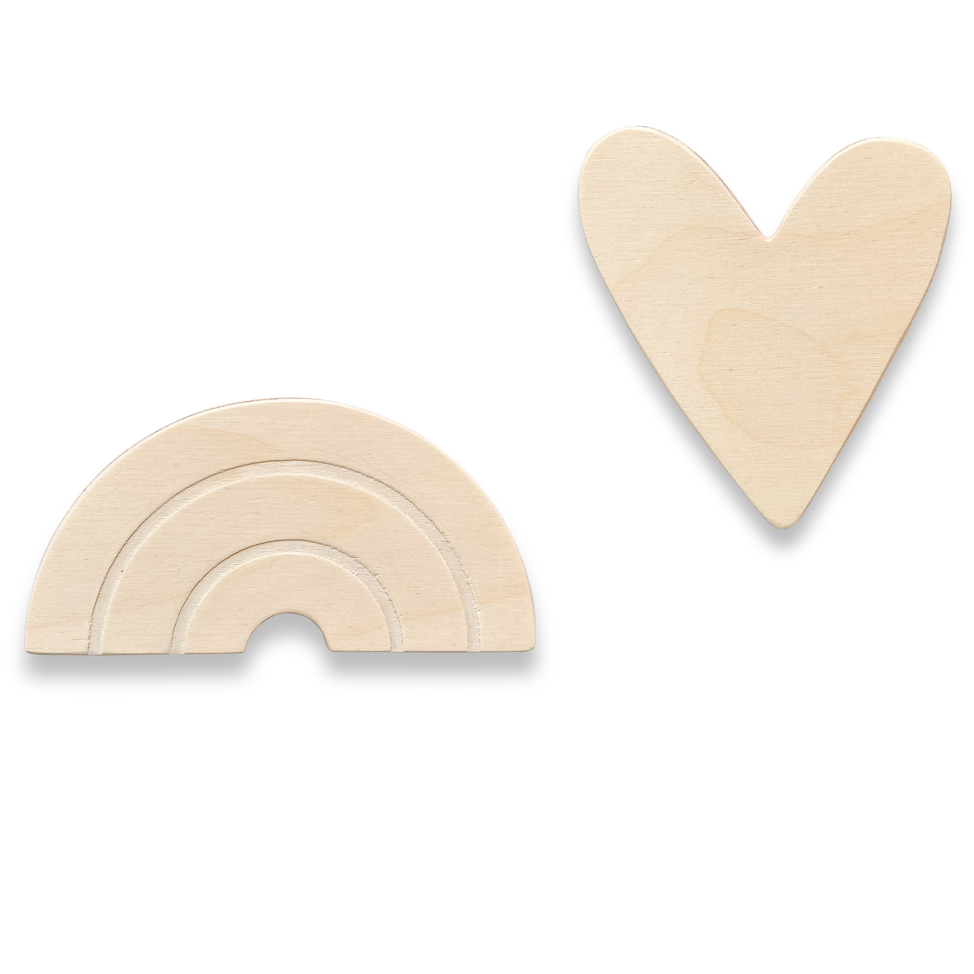 Blank houten wandhaken kinderkamer | Regenboog en hart - toddie.fr