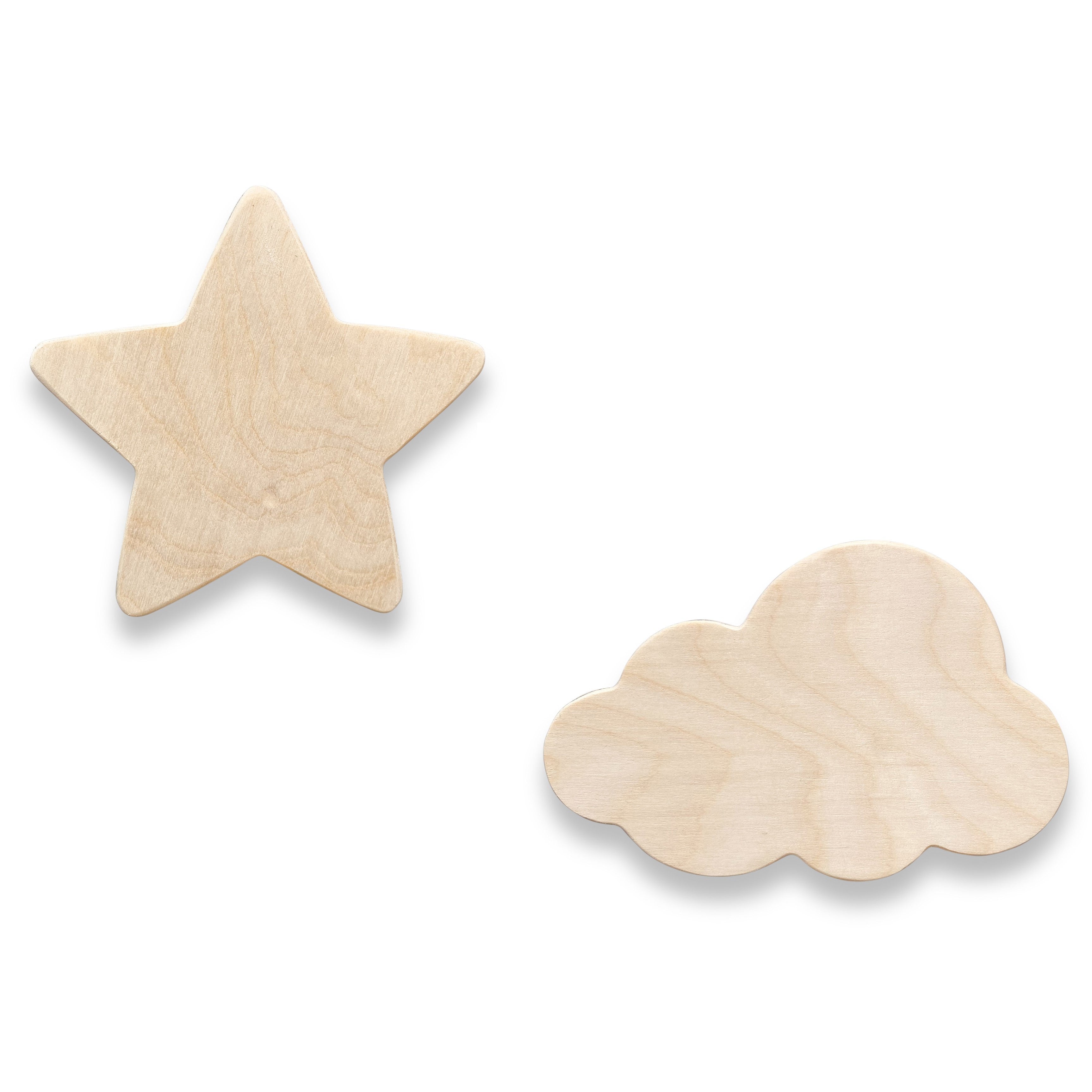 Blank houten wandhaken kinderkamer | Ster en wolk - toddie.fr