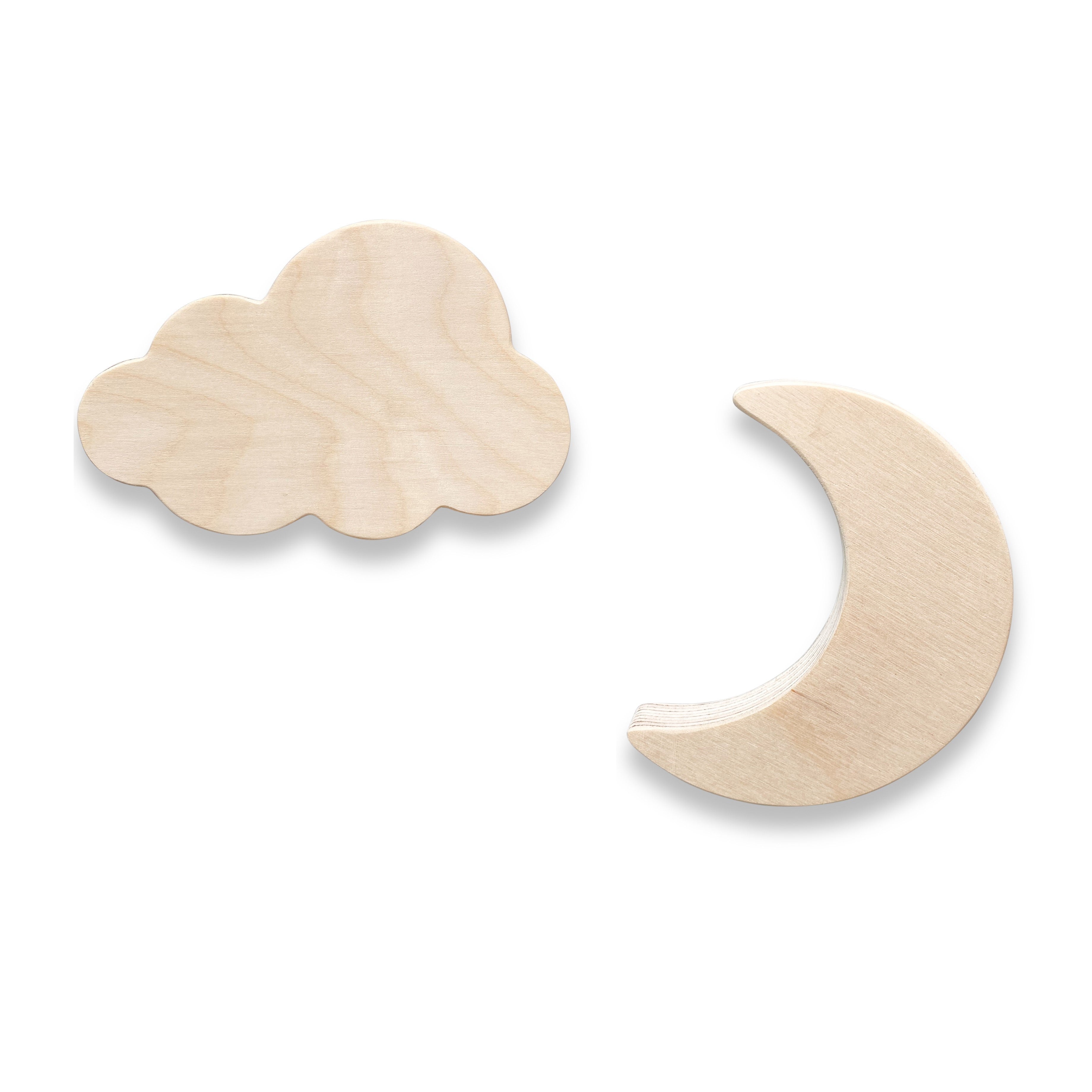 Blank houten wandhaken kinderkamer | Maan en wolk - toddie.fr