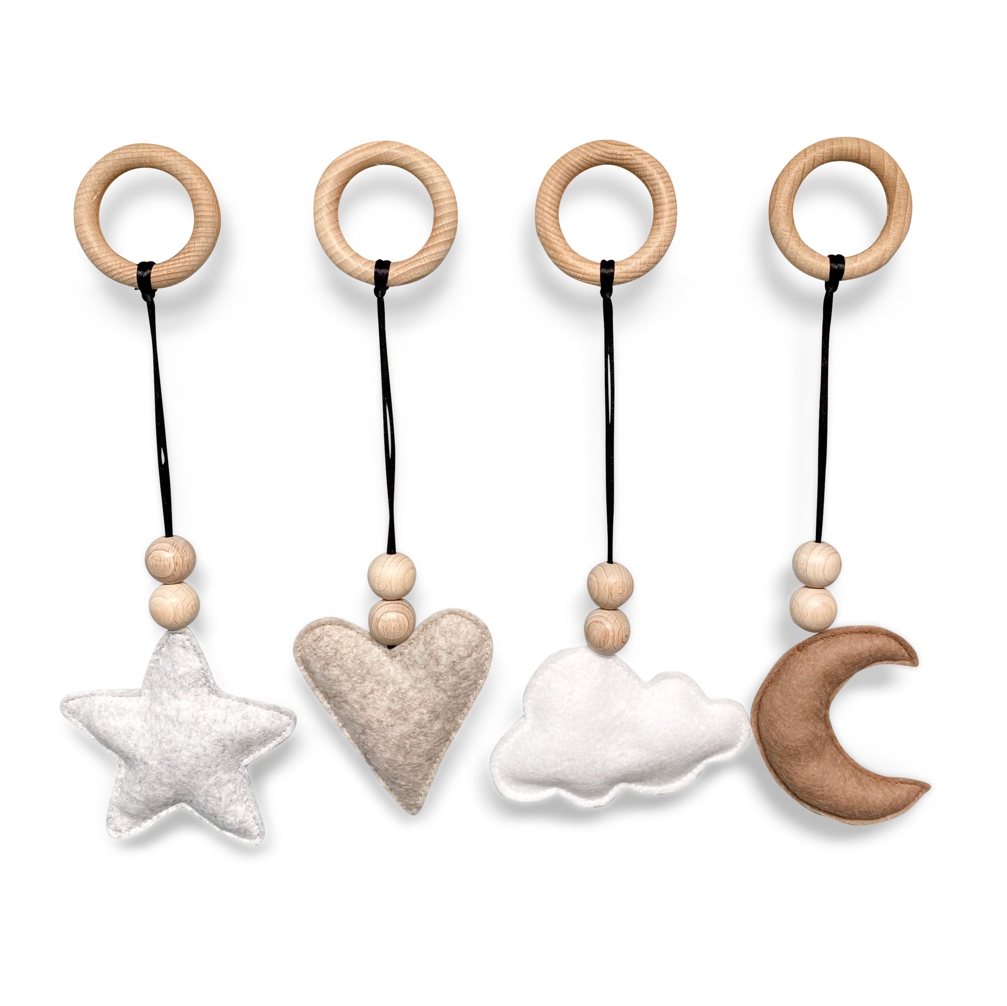 Hangers babygym naturel- vilt en houten kralen | Speeltjes playgym - toddie.fr