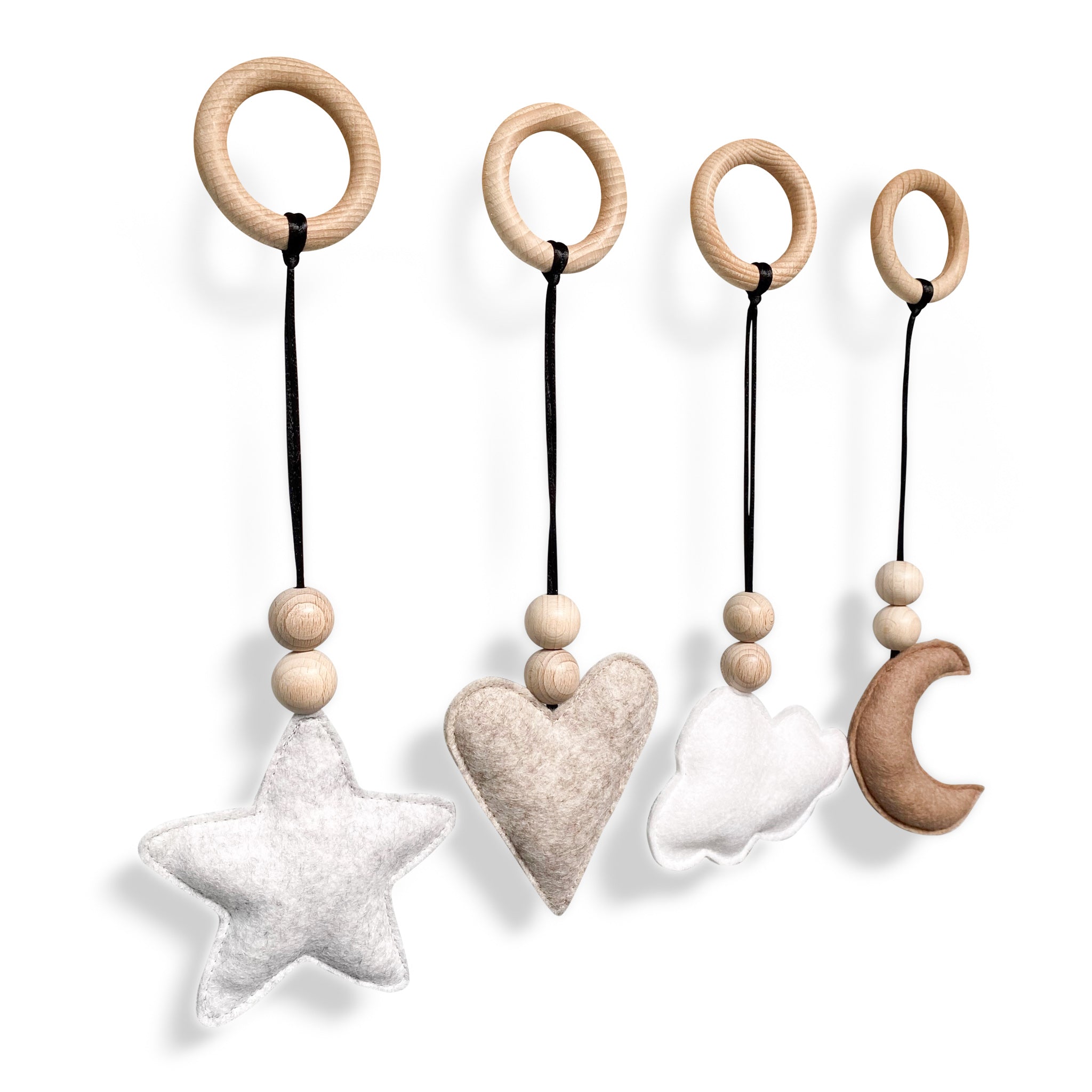 Hangers babygym naturel- vilt en houten kralen | Speeltjes playgym - toddie.fr