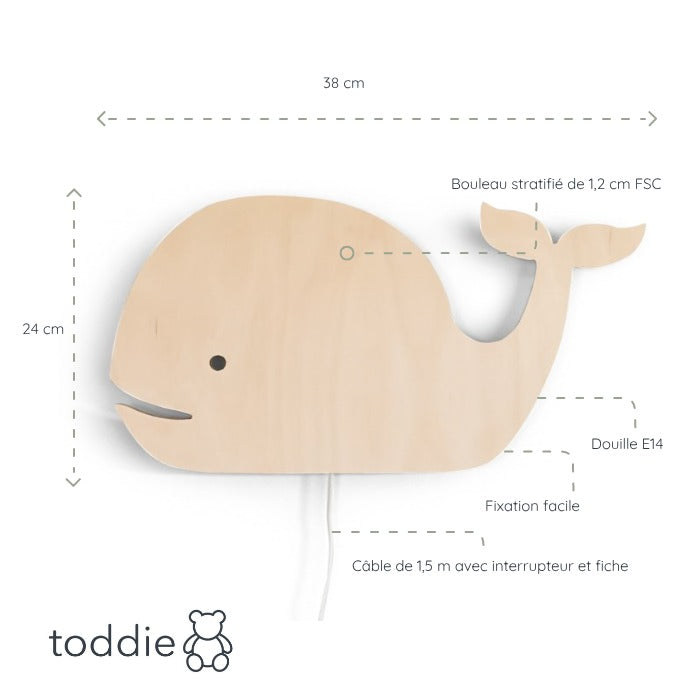 Applique murale en bois chambre d'enfant | Baleine - stratifié - toddie.fr
