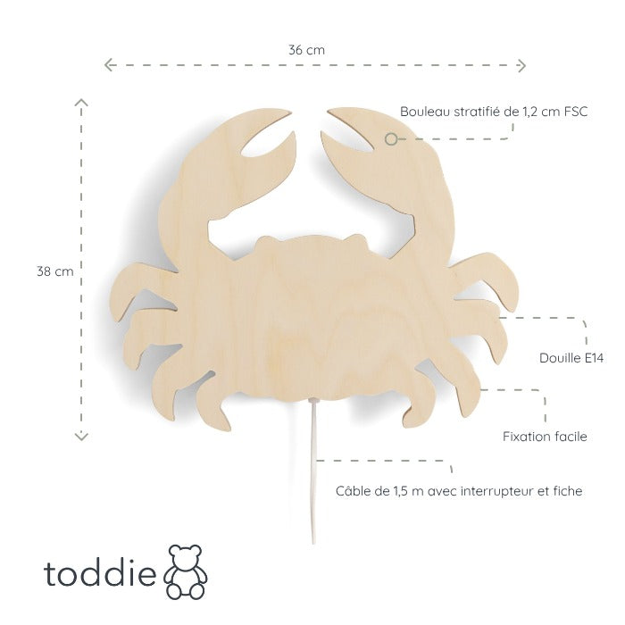 Applique murale en bois chambre enfants | Crabe en stratifié - toddie.fr