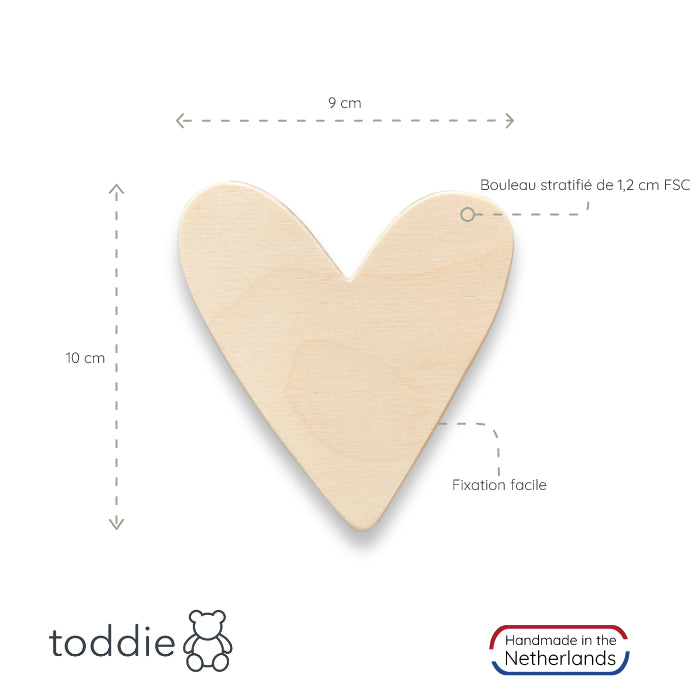 Blank houten wandhaak kinderkamer | regenboog en hart - toddie.fr
