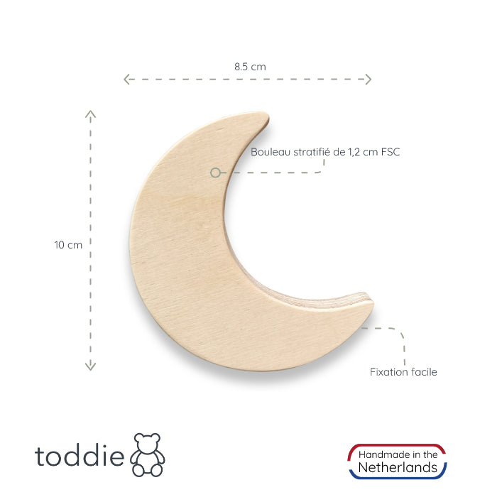 Blank houten wandhaak kinderkamer | maan en bloem - toddie.fr
