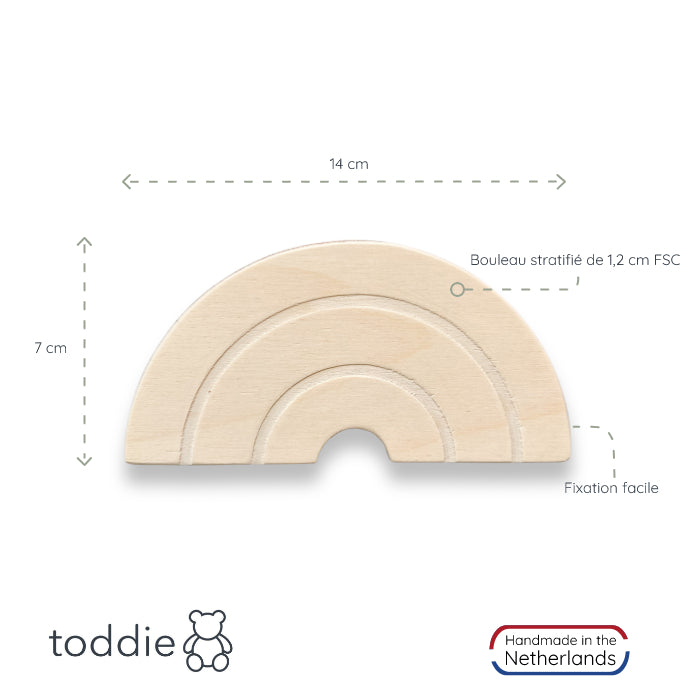 Blank houten wandhaak kinderkamer | regenboog en hart - toddie.fr