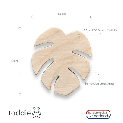 Blank houten wandhaken kinderkamer | Leeuw en monstera blad - toddie.nl