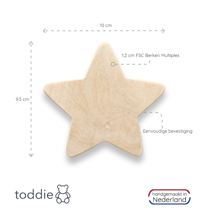 Blank houten wandhaken kinderkamer | Ster en wolk - toddie.fr