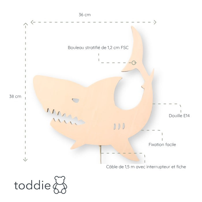 Applique murale en bois chambre enfants | Requin en stratifié - toddie.fr