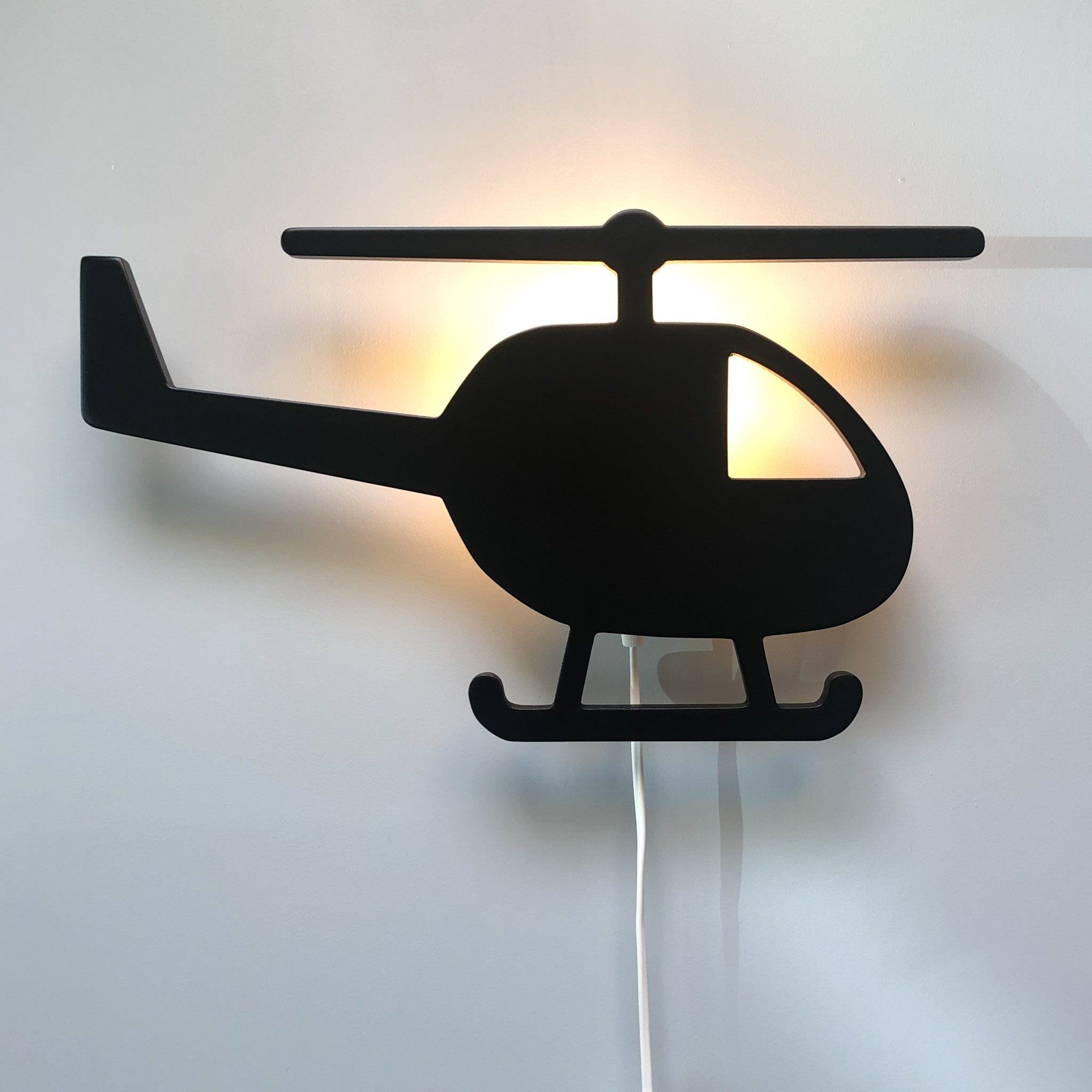 Applique murale en bois chambre d'enfant | hélicoptère noir - toddie.fr