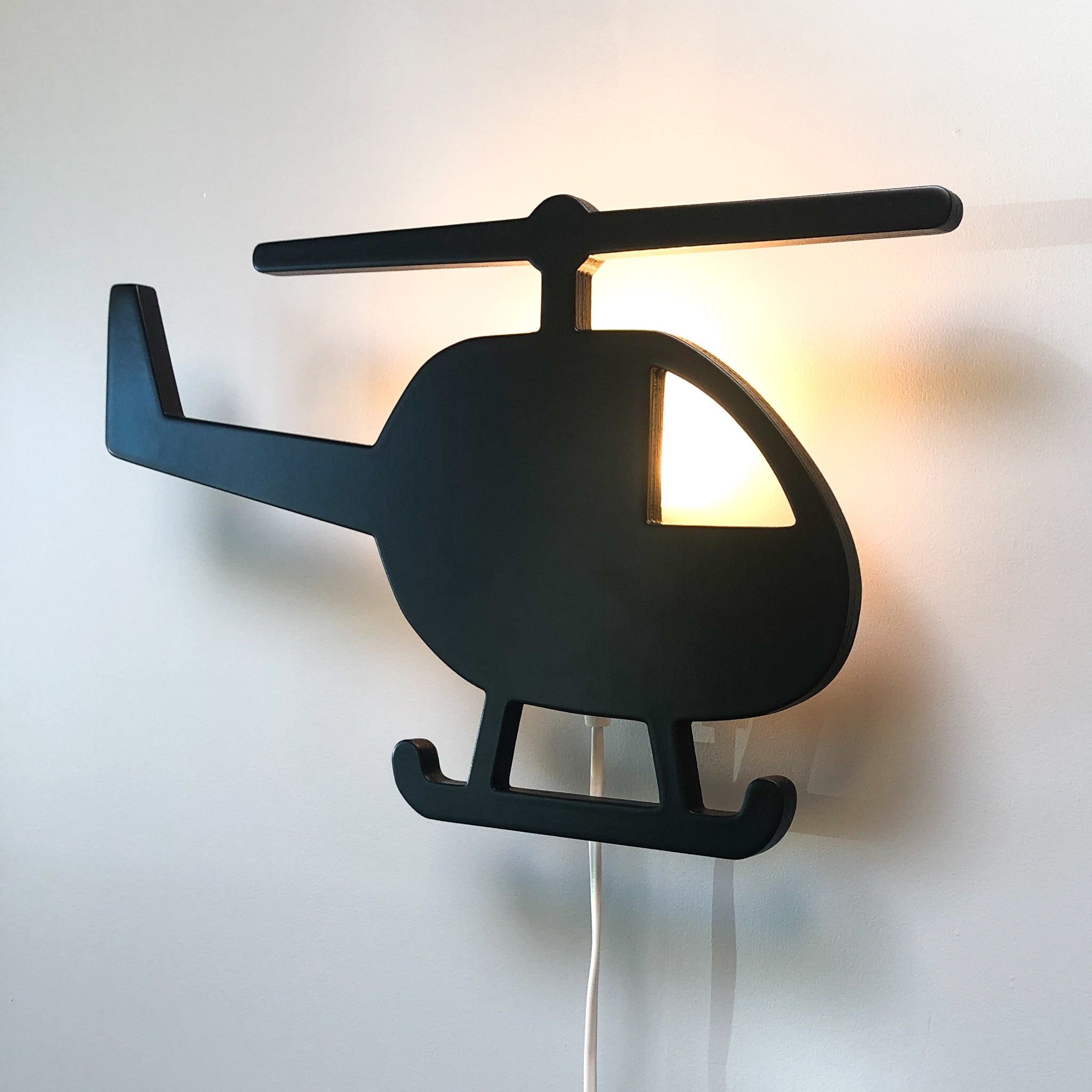 Applique murale en bois chambre d'enfant | hélicoptère noir - toddie.fr