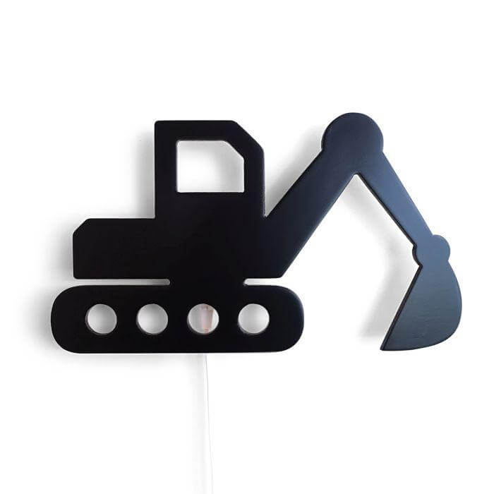 Houten wandlamp kinderkamer | Graafmachine, zwart - toddie.nl