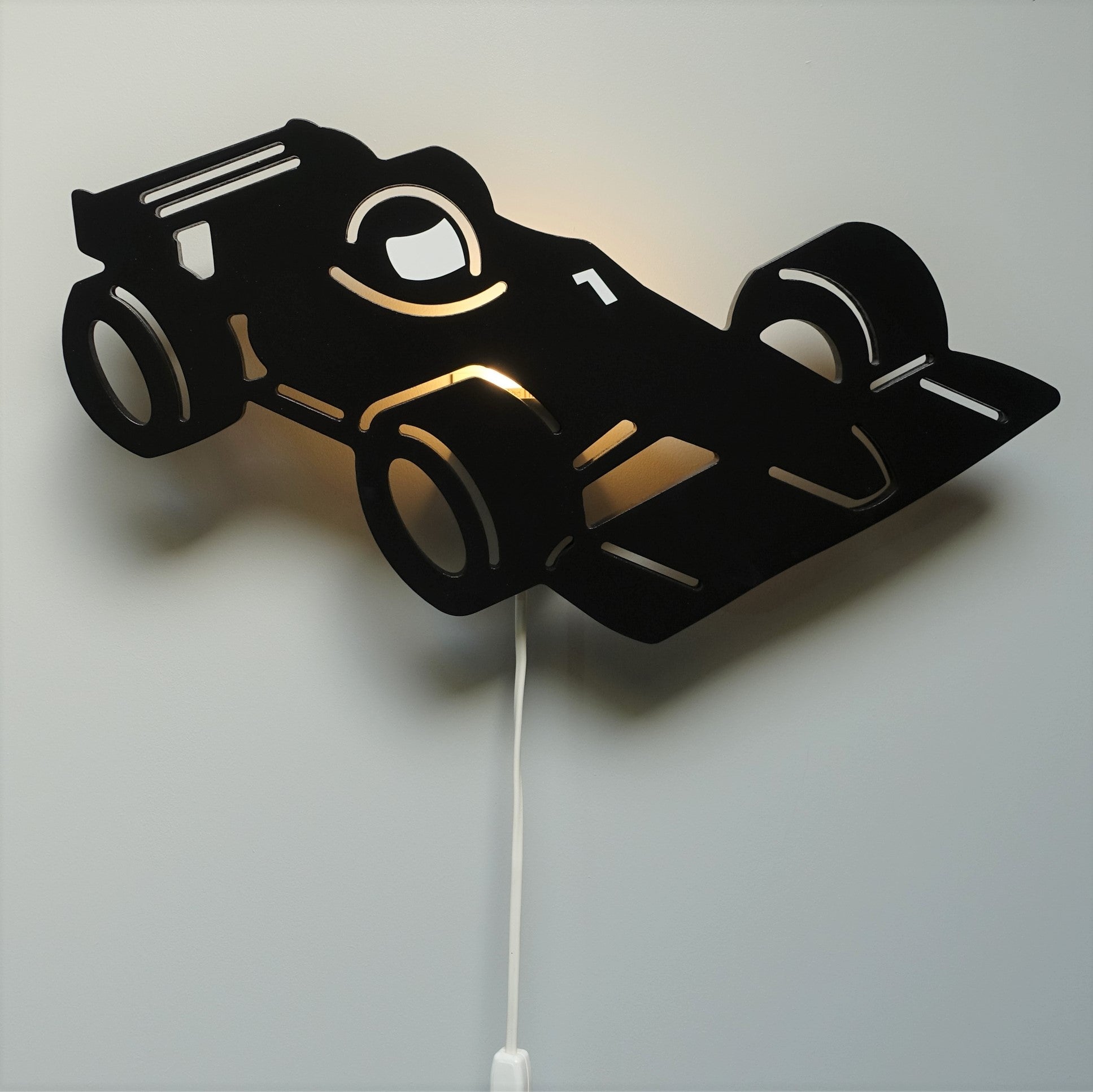 Houten wandlamp kinderkamer | Racewagen, Formule 1 zwart - toddie.fr