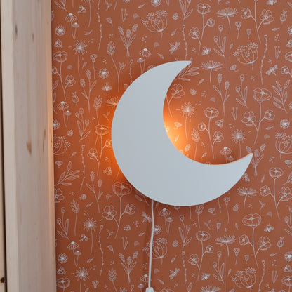 Houten wandlamp kinderkamer | Maan - wit - toddie.nl